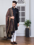 Black Asymmetrical Sherwani Set with Dupatta