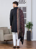 Black Asymmetrical Sherwani Set with Dupatta