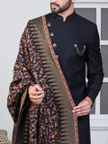 Black Asymmetrical Sherwani Set with Dupatta