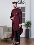 Mehroon Velvet Embroidered Sherwani Set with Dupatta