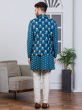 Blue Printed Nehru Jacket Set