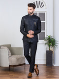 Black Safari Waist Coat Set with Embroidered Jacket