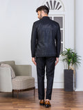 Black Safari Waist Coat Set with Embroidered Jacket