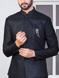 Black Safari Waist Coat Set with Embroidered Jacket