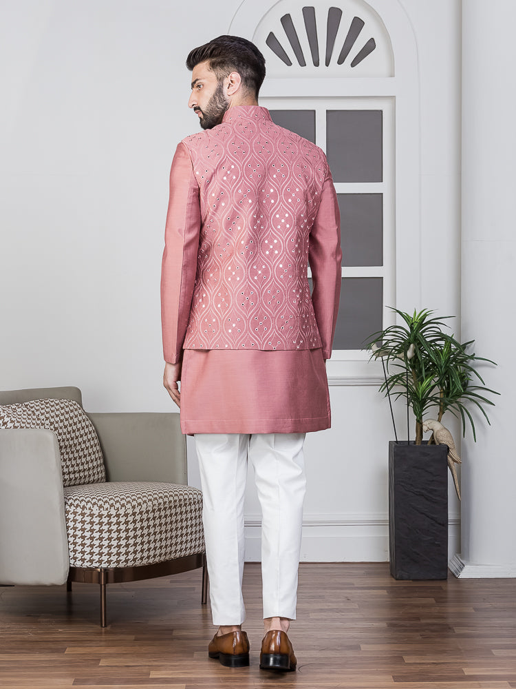 Buy KRAFT INDIA Men Pink Kurta Churidar with Black Satin Nehru Jacket, Size  Samll at Amazon.in