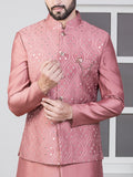 Dark Pink Embroidered Nehru Jacket Set