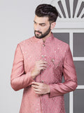 Dark Pink Embroidered Nehru Jacket Set