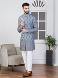 Grey Printed Nehru Jacket Set