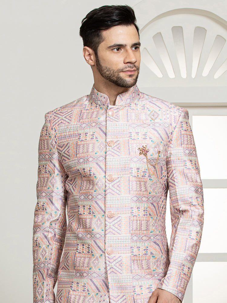 Pink Sherwani Set with Embroidered Long Jacket