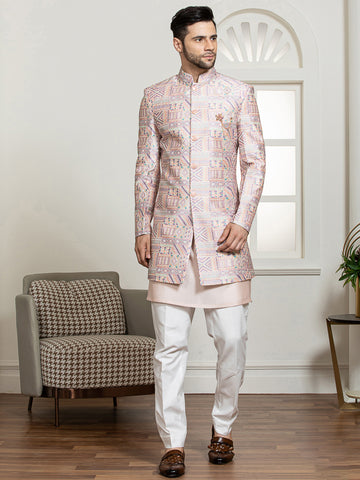 Pink Sherwani Set with Embroidered Long Jacket