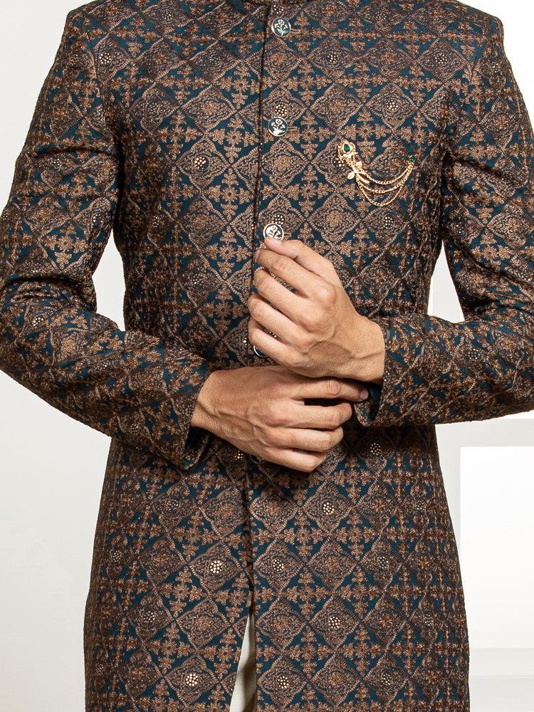 Green Embroidered Sherwani Set