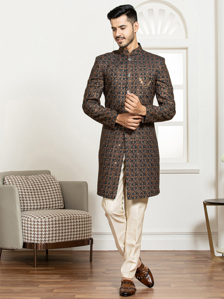 Green Embroidered Sherwani Set